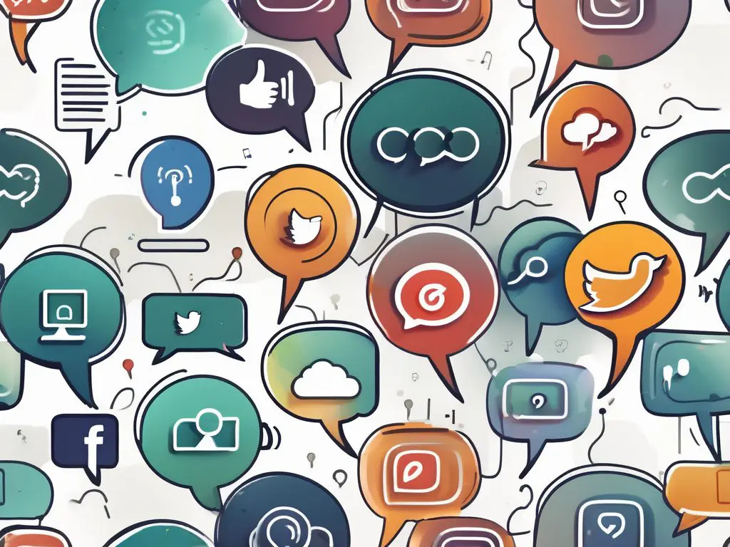 A diverse set of social media icons interconnected with speech bubbles
